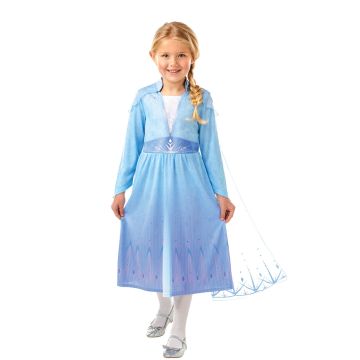 Girls Elsa Frozen 2 costume dress with gradient ice-blue to lavender skirt and snowflake details