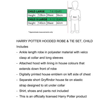 Kids Gryffindor Wizard Robe Costume with Tie - Hooded House Cloak