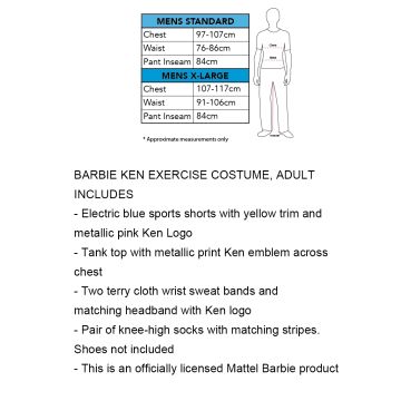 Adult Ken Costume Barbie - 80s Exercise Outfit with Headband & Wristbands