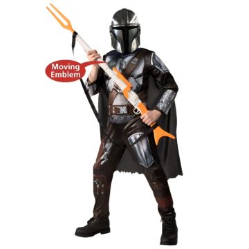 Kids Star Wars Mandalorian costume with moulded helmet and holographic chest armour