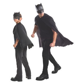 Batman mask and cape set with molded half-face cowl and scalloped black cape
