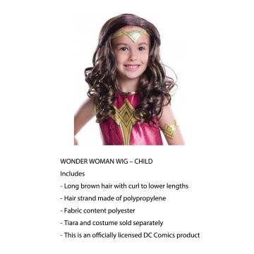 Child's Wonder Woman Wig - Long Brown Curled Superhero Costume Wig