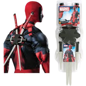 Deadpool katana and sai weapon set with cross-back harness - four-piece Marvel cosplay arsenal