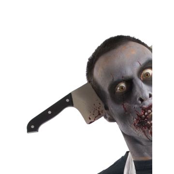 Adult Zombie Butcher Knife Headband - Blood-Splattered Cleaver Halloween Accessory