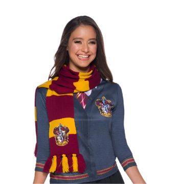 Kids Harry Potter Gryffindor house scarf burgundy and gold stripes with embroidered crest