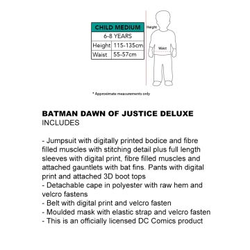 Kids Batman Dawn of Justice Costume with Muscle Padding and Cape