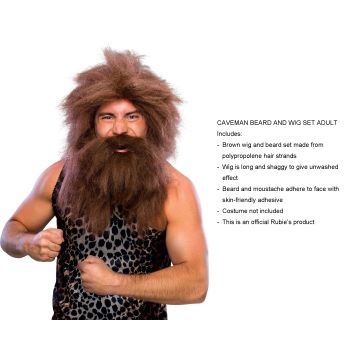 Adult Caveman Wig and Beard Set - Brown Stone Age Costume Accessory