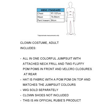 Adult Circus Clown Costume with Hat - Classic Tri-Color Jumpsuit