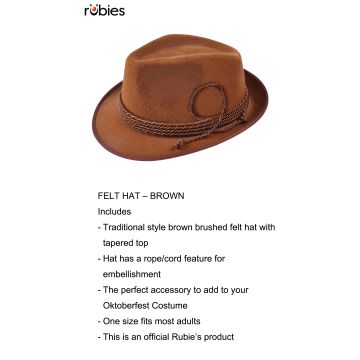 Adult Brown Felt Western Hat with Rope Band - Oktoberfest Cowboy Accessory