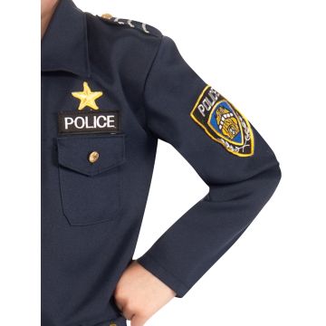 Kids Police Officer Costume Set - Navy Blue Shirt & Cap with Badge