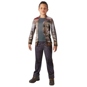 Kids Finn Deluxe Costume hero full front view - child wearing complete Resistance jacket top and brown pants