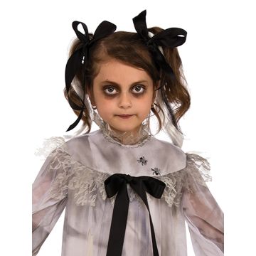 Girls Ghost Nightgown Costume - Victorian White Dress with Hair Bows