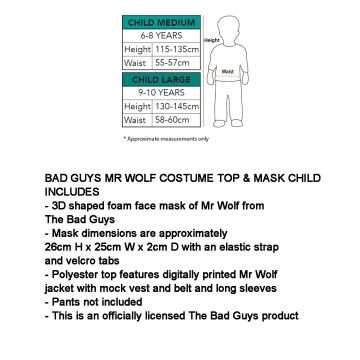 Kids Mr Wolf Costume - The Bad Guys Book Week Outfit with Mask