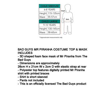 Kids Mr Piranha Costume - The Bad Guys Character Mask & Top Set