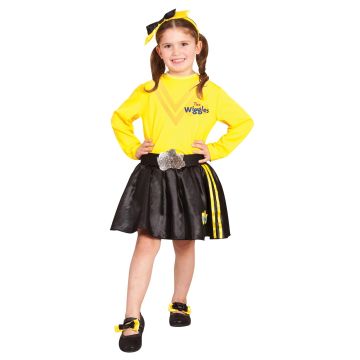 Girls Emma Wiggle headband with yellow and black satin double bow