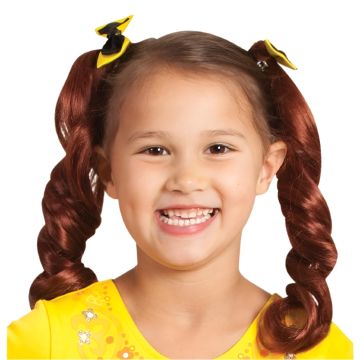 Kids Emma Wiggle Pigtails Wig with Yellow Bows - Licensed Wiggles Costume Accessory