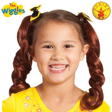 Kids Emma Wiggle Pigtails Wig with Yellow Bows - Licensed Wiggles Costume Accessory