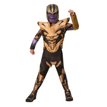 Kids Thanos costume with gold armor jumpsuit and Infinity Gauntlet