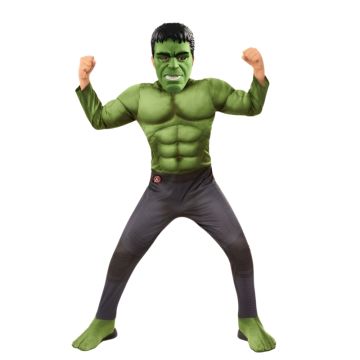Kids Hulk deluxe muscle costume with green printed jumpsuit and mask