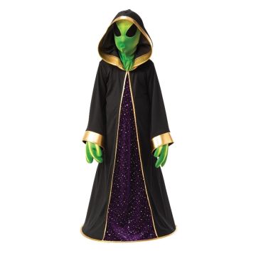 Alien Costume Kids Hooded Robe with Mask and Gloves - Green Galaxy Visitor