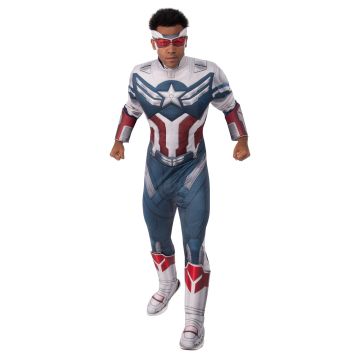 Adult Captain America Sam Wilson Costume - Deluxe Padded Muscle Jumpsuit