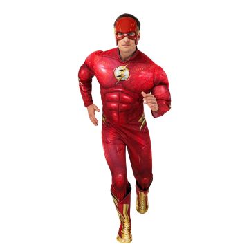 Flash costume back view showing centre zip closure and circuit-texture digital print