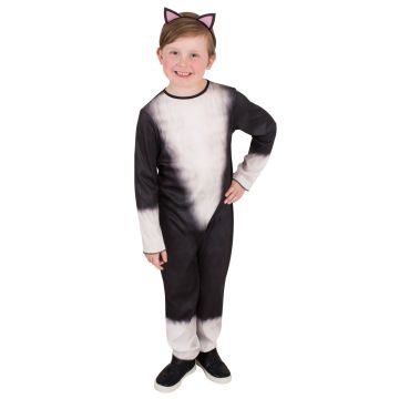 Childrens Cat Costume - Black & White Tuxedo Kitten Jumpsuit