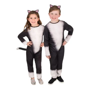 Childrens cat costume black and white tuxedo kitten jumpsuit with tail and ears