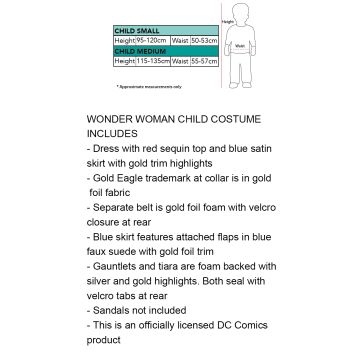Girls Wonder Woman Costume Dress with Tiara and Gauntlets
