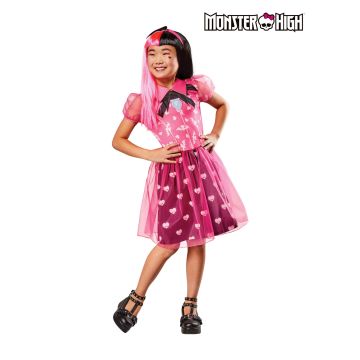Girls Monster High Draculaura Costume - Licensed Pink Vampire Dress with Bat Headband