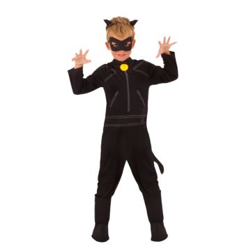Kids Cat Noir Miraculous Costume - Black Superhero Jumpsuit with Mask & Ears