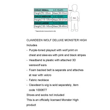Girls Clawdeen Wolf Costume - Monster High Deluxe Playsuit with Ears