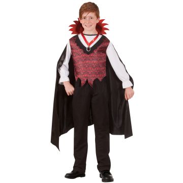 Boys deluxe vampire costume with red cape and gothic damask vest
