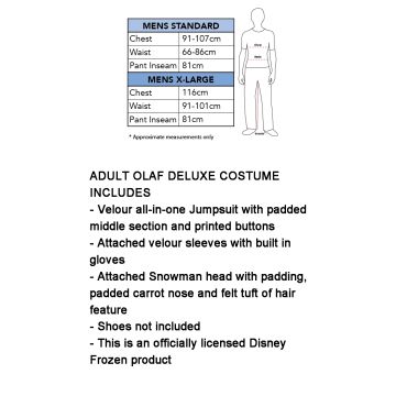 Adult Olaf Costume - Frozen Snowman Jumpsuit with Padded Body & Carrot Nose