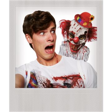 Adult Evil Clown Attack T-Shirt Costume with 3D Shoulder Prop