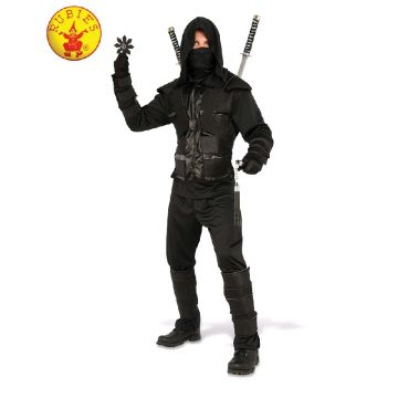 Adult Shadow Ninja Warrior Costume with Hooded Vest and Sword Harness