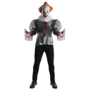IT costume adults Pennywise outfit with grey Victorian clown shirt and white ruffled collar