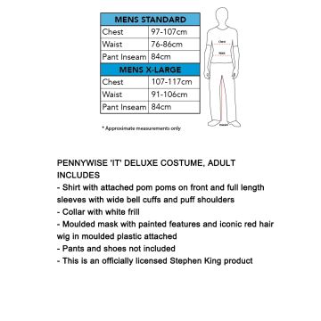 IT Costume Adults - Pennywise Clown Outfit with Mask and Wig