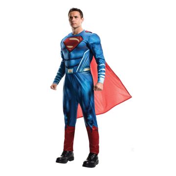 Superman superhero costume with detachable cape and integrated boot tops