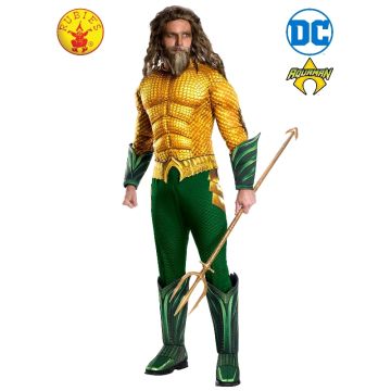 Adult Aquaman Deluxe Costume - Mens DC Superhero Jumpsuit with Muscle Chest