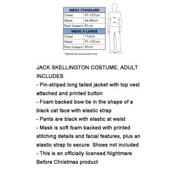Adult Jack Skellington Costume with Mask - The Nightmare Before Christmas