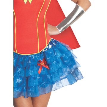 Adult Wonder Woman Deluxe Corset Costume with Cape and Tutu Skirt