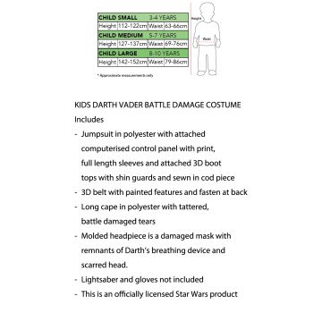 Kids Darth Vader Battle Damaged Costume - Star Wars Sith Lord Jumpsuit with Mask