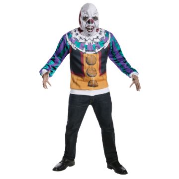 Adult Pennywise clown hoodie costume with integrated mask and ruffled collar