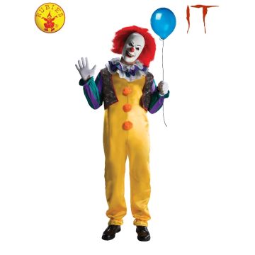 Adult Pennywise IT Deluxe Costume with Mask and Wig - Licensed Horror Clown