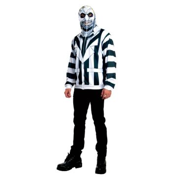 Adult Beetlejuice striped hoodie costume with black and white geometric pattern and full zip