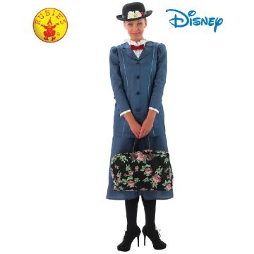 Adult Mary Poppins Costume - Victorian Nanny Dress with Hat and Carpetbag
