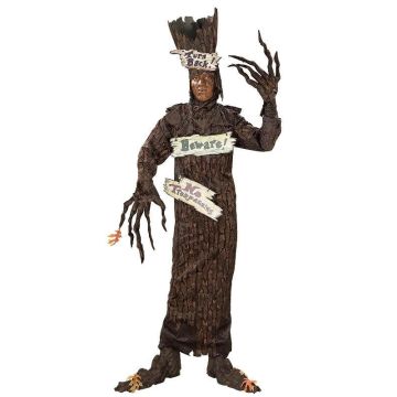 Adult Haunted Tree Costume with 3D Headpiece and Warning Signs