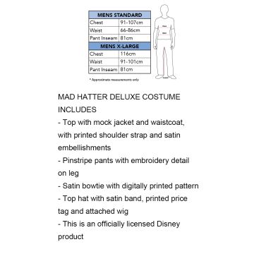 Adult Mad Hatter Costume - Alice in Wonderland Tea Party Outfit with Hat & Wig