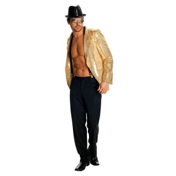 Mens Gold Sequin Disco Jacket - 1980s Stage Performer Blazer Costume